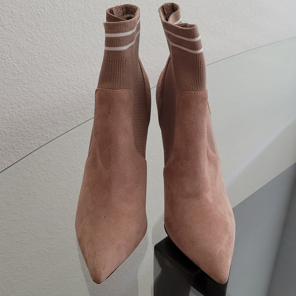 Steve Madden Emilia Brown Blush White Sock Booties